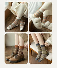 Socofy Vicconfy Mid-calf Socks Vintage Ethnic Striped Cotton Socks