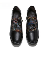 Socofy Vicconfy Round Toe Leather Fashion Side Zipper Heels Single Shoes Women's Shoes