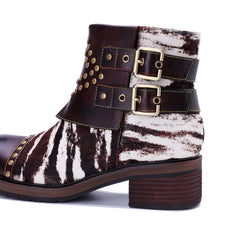 Socofy Retro Handmade Leather Side Zipper Boots