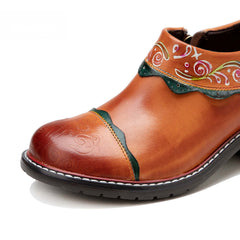 Socofy spring genuine leather retro palace style women's shoes