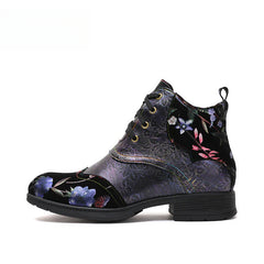 Socofy Vicconfy Genuine Leather Ethnic Illusion Blue Purple Vintage Ankle Boots