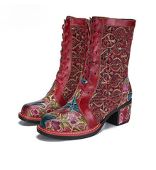 Socofy Vicconfy Leather Side Zipper Fashion VintageWomen's Boots