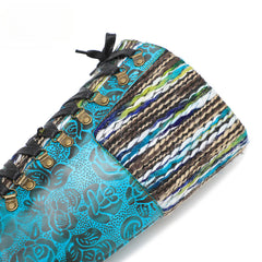 Socofy Genuine Leather Vintage Printed Wool Lace Up Comfortable Flat High Boots