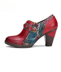 Socofy Vicconfy Genuine Leather Flower Buckle Side Zipper Pumps