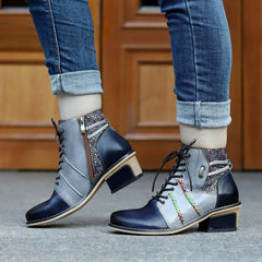 Socofy Vicconfy Handmade Leather Scuffed Vintage Women's Boots