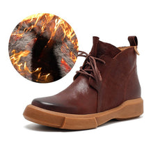 Socofy Fall Leather Thick Sole Short Boots