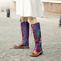 Socofy Vicconfy Locomotive Texture Dark Flower Women's Boots Flat Women's Boots