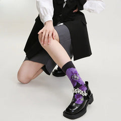 Socofy Vintage mid-calf socks for women combed cotton fashion socks