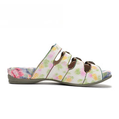 Socofy Vicconfy Summer Floral Leather Slippers