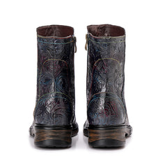 Socofy Winter Vintage Embossed Pattern Short Boots