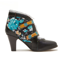 Socofy fashionable ethnic style stiletto heel round toe genuine leather boots for women