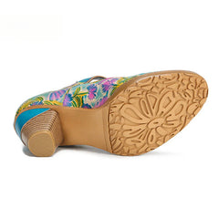 Socofy Vicconfy Floral Handmade Velcro Single Shoes High Heels