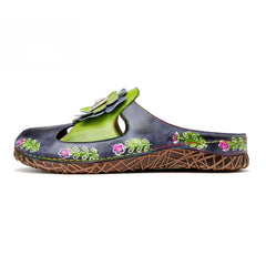 Socofy Flat Flower Daily Home Casual Back Heel Half Slippers Women