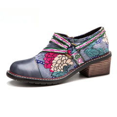 Socofy Leather Patchwork Vintage Graffiti Oxfords Brogues