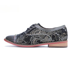 Socofy Handmade Leather Vintage Lace-Up Flats Loafers Shoes