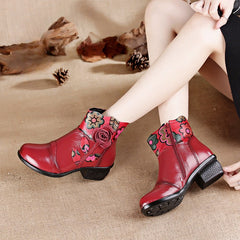 Socofy Handmade Ethnic Leather Short Boots