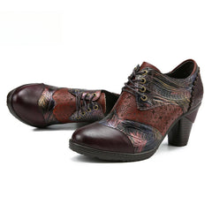 Socofy Genuine leather three-dimensional flower high heel pump