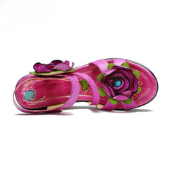 Socofy summer leather three-dimensional flowers comfortable sloping sandals