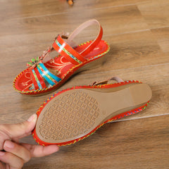 Socofy Vicconfy Genunie Leather Floral Handmade Women's Sandals