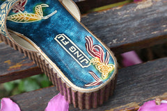 Socofy Leather Ethnic Style Candy Colored Platform Slippers