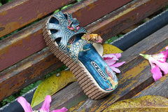 Socofy Leather Ethnic Style Candy Colored Platform Slippers