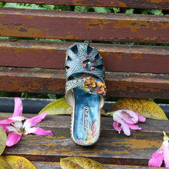 Socofy Leather Ethnic Style Candy Colored Platform Slippers