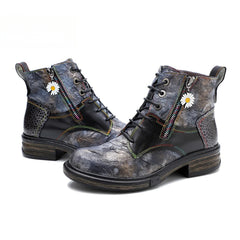 Socofy Vicconfy Vintage Biker Metallic Boots