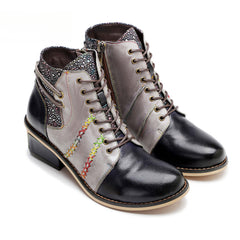 Socofy Vicconfy Handmade Leather Scuffed Vintage Women's Boots