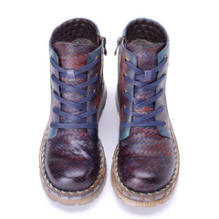 Socofy Winter Vintage Snake Print Short Boots