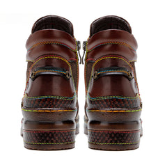 Socofy Vicconfy Genuine leather lace-up vintage biker boots