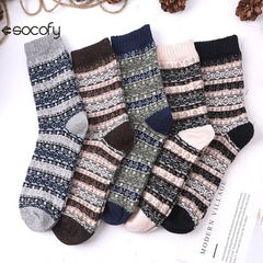 Socofy Vintage Thickened Warm Ethnic Style Wool Mid-Calf Socks