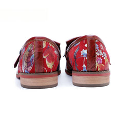 Socofy Handmade Leather Vintage Printed Tassel Flat Loafers Shoes