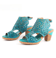 Socofy Vicconfy Open Toe Slingback Vintage Hollow Chunky Sandals