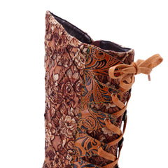 Socofy Winter Leather Vintage Printed Boots