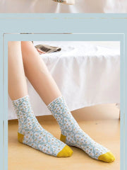 Socofy Vicconfy Vintage Cubic Embossed Socks Floral Mid-Calf Women's Socks