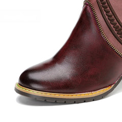 Socofy Vicconfy Leather Electric Embroidered Zipper Ankle Boots