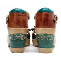 Socofy spring and summer leather retro casual three-dimensional flowers buckle strap women's sandals