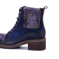 Socofy Handmade Genuine Leather Side Zip Short Boots