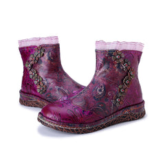 Socofy Winter Vintage Lace Floral Boots