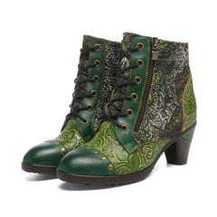 Socofy Vicconfy Retro Handmade Leather Patchwork Ankle Boots