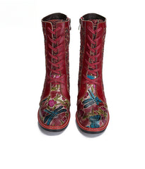 Socofy Vicconfy Leather Side Zipper Fashion VintageWomen's Boots