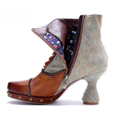 Socofy Vicconfy Retro Handmade Pachwork Fashionable Ankle Boots