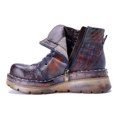 Socofy Winter Vintage Snake Print Short Boots