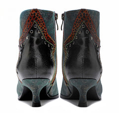 Socofy French Retro Metallic Dark Studded Studded Wrap Heel Design Slim Heel Women's Boots