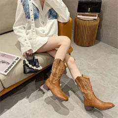 SOCOFY Chunky Western Cowboy Boots