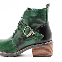 Socofy Vicconfy Genuine Leather Vintage British Style Comfortable Ankle Boots