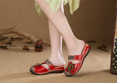 Socofy Summer Leather Printed Slippers