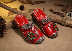 Socofy Leather Printed Slippers