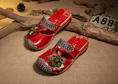 Socofy Leather Printed Slippers
