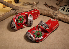 Socofy Leather Printed Slippers